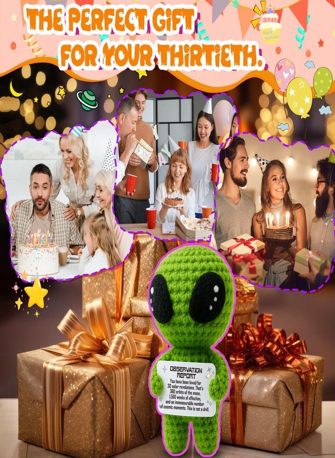 MAMAGIFTREE Happy 30th Birthday Milestone Keepsake - Handmade Crochet Alien Plush Doll with Funny Bday Message - Unique 30 Years Old Gift for Him Her Friend or Family - Image 5